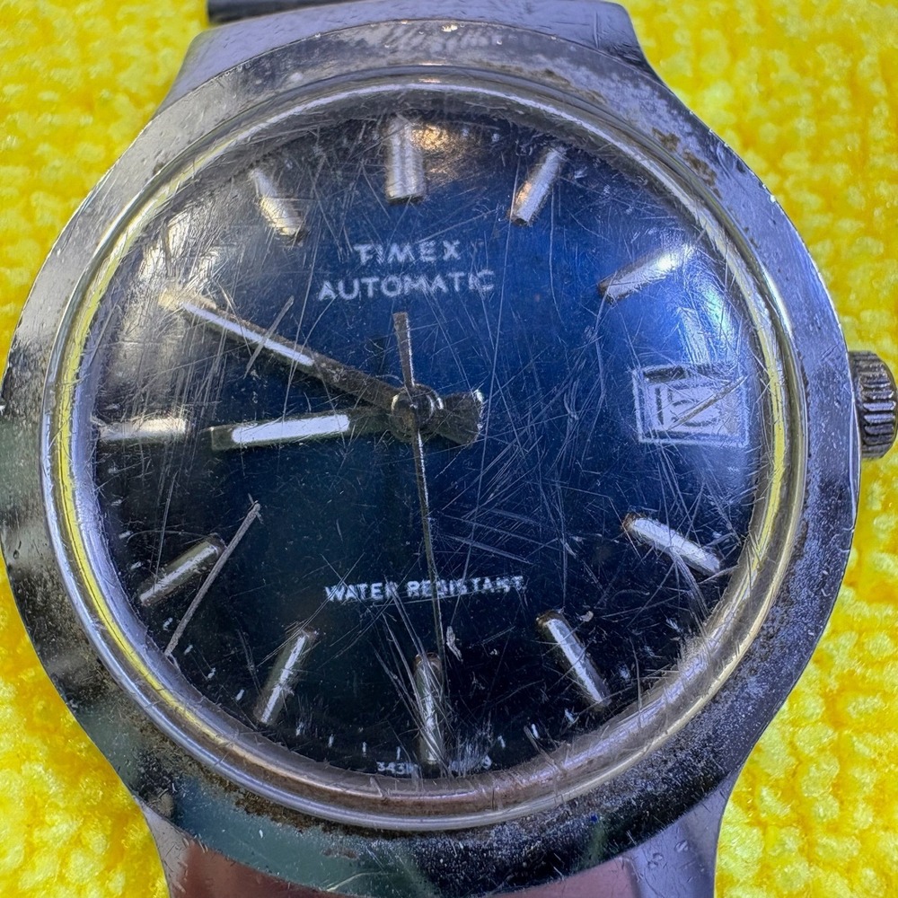 Vintage Timex Automatic Men's‎ Watch Blue Face Silver Band 1978